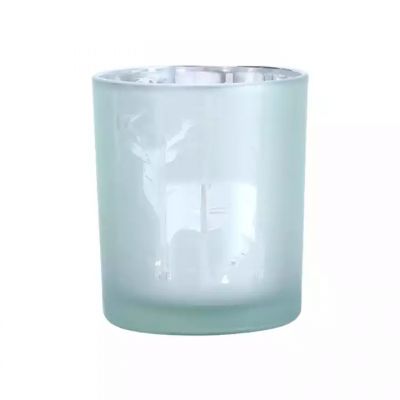 Wholesale candle cup electroplated laser Christmas series glass candle jar glass with cover