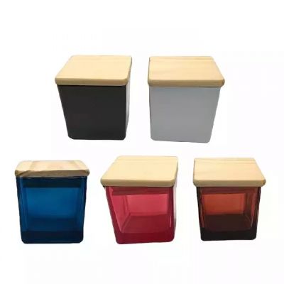 Custom Multi-color Christmas Square Candle Jars Cups Glass Candle Container with Bamboo Lid