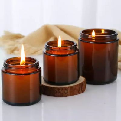 High quality customized empty amber aromatic small candle jar with cover
