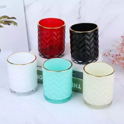 New Shaped Multicolor Gold-Rimmed Small Candle Jar Container Candle Jars Glass with Lid