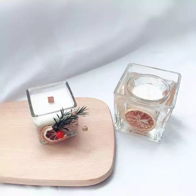 Simple square candle cup household glass candle empty jar with lid for holiday decoration
