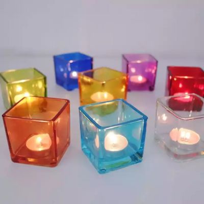 Factory Direct Sale Empty Multiple Color Glossy Glass Small Candle Jar Square Candle Jars