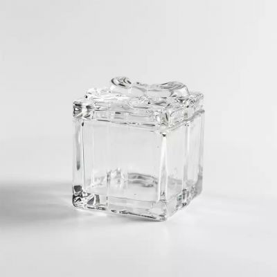 Customized unique glass sugar jar square small candle jar glass with lid