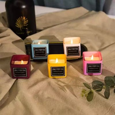 Special Promotion Empty Multiple Color Glossy Glass Small Candle Jar Square Candle Jars