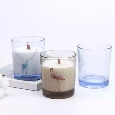 Hot selling modern simple amber sky blue transparent empty small candle jar glass with lid