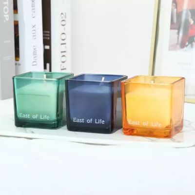 Household decorative ornaments multicolor square small candle jar glass with lid