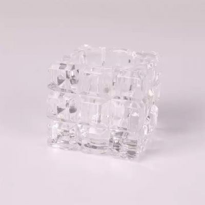 New design handicraft transparent aromatic square small candle jar glass with lid