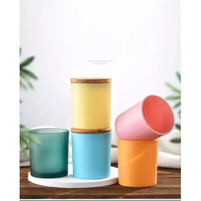Wholesale color frosted glass candle cans with bamboo covers suitable for home decoration and gifts