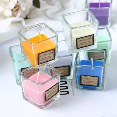 Wholesale high-quality household Candlestick empty square small candle jar glass with lid