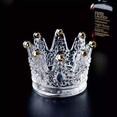 Hot selling unique design glass transparent glass crown candlestick glass candle jar for Christmas