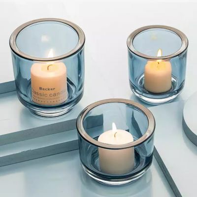Wholesale Custom Thick wall closed bottom double section multicolor Morandi glass candle jars