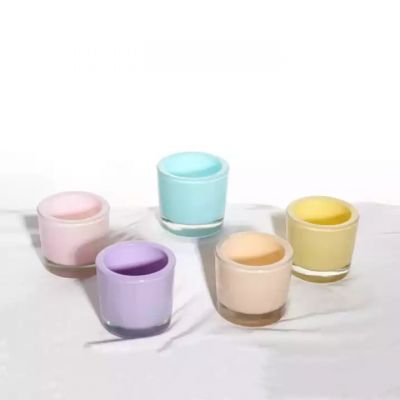 Wholesale simple cylindrical colored small candle jar glass candle containers with lid
