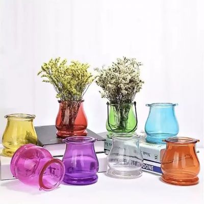 New double ear hanging glass candlestick color candle jar glass with lid