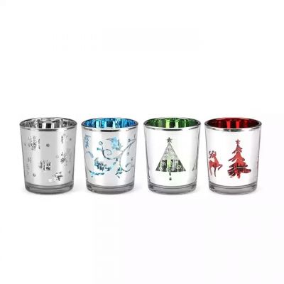 Manufacturers supply Christmas crafts hollow plated candle jar glass with lid