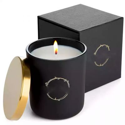 Deluxe 7oz 10oz 15oz empty Candlestick black glass candle jar with cover and box