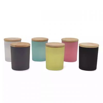 Factory ex-factory price assorted colors small frosted glass empty candle jar with bamboo lid