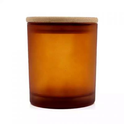 Candle Container Hot Selling Frosted Colorful Glass with Wooden 430ml 21.4oz Glass Products Matte Glass Candle Jars
