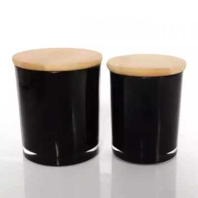 Candle Jars Polished Glass with Bamboo LKA03P 200ml Various Capacity Black Home Decoration Christmas Silk Screen Printing