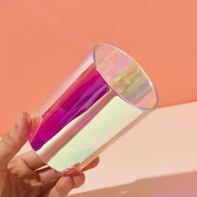 12oz Iridescent holographic Glass Candle Holder Empty Luxury Custom Candles Jars With Lids For Candle Making