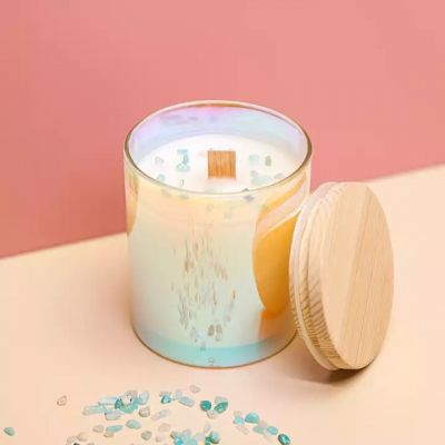 7 OZ Iridescent Candle Jars with Bamboo Lids Dazzling Empty Storage Containers for Candle Making