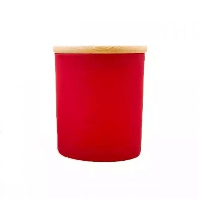 Factory hot sale red frosted 10oz glass jar for making candles making with a bamboo/wood lid