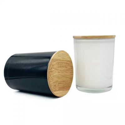 wholesale 610 ml Customized luxury empty glass candle container jar with wooden bamboo metal lid for home decoration