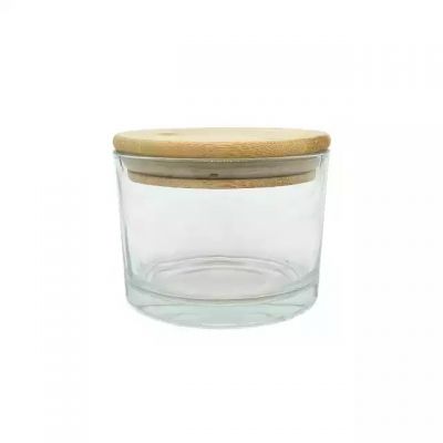 Customized transparent glass candle jar with bamboo lid for DIY candle making