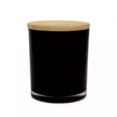Wholesale High Quality 200ml Black Polished Glass Candle Jar for DIY Candle Making with Bamboo Lid