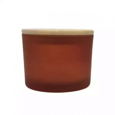 17.5oz 500ml Factory Direct Sale Amber Frosted Candle Glass Jar with Bamboo Lids foe Home Decoration in Bulk