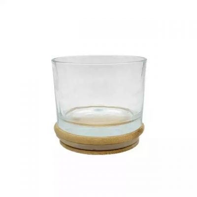 Factory Customized 10.5oz Large Clear Glass Candle Holder Can Customize Bamboo Cover for Home Decor