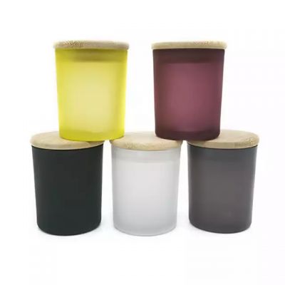 Factory wholesale frosted craft glass candle jars with custom bamboo lids and private labels