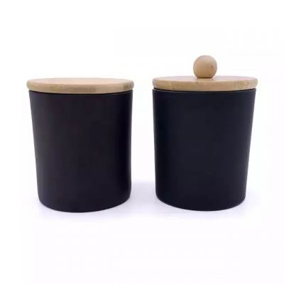 300ml Factory Price black matte glass jar with bamboo lid for making candles