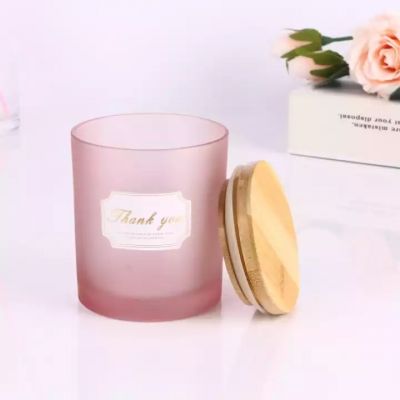 Frosted Gass Candle Jar With Wood Lids Reusable Glass Candle Container With Lids For Candles