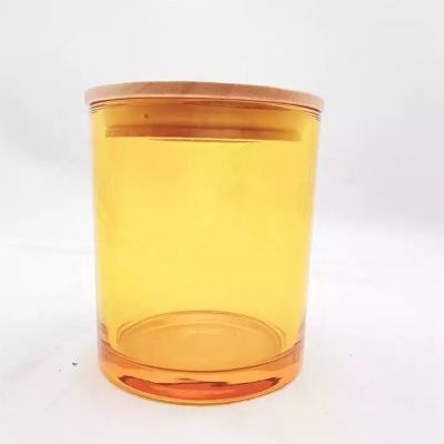 Home Decoration Colored 16oz Empty Glass Cylinder Candle Jars Glass With Wood Lid