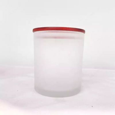 Scented Candle Heat Resistant 16OZ Empty Frosted White Glass Candle Jar With Wood Lid