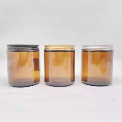 ECO-friendly Empty 8oz Amber Glass Jar with Metal Lid in stock