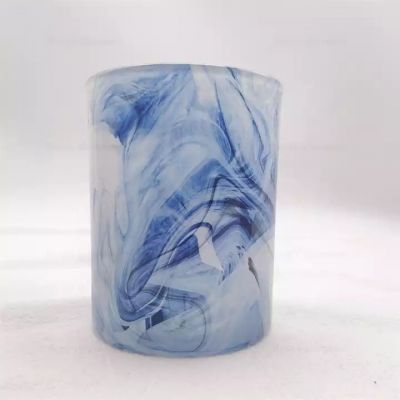 8oz Marble Design blue color Glass Candle Holders In Bulk