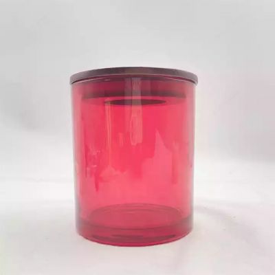 Empty 16oz Red Glass Candle Jar With Wooden Lid For Scented Candle