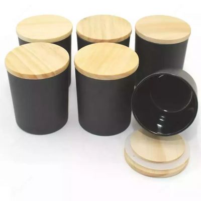 Cheap 6oz Black Matte Glass Candle Jars With Bamboo Lid for making candles