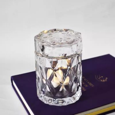emboss glass candle jar luxury diamond pattern gel cut crystal clear candle glass containers