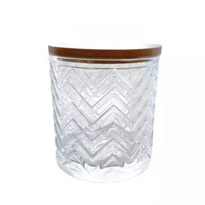 embossed crystal clear luxury candle vessel containers glass jars for candles with wooden lid