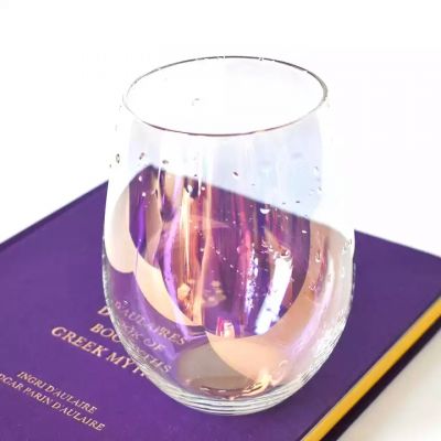 luxury wedding decorative stemless round bottom handmade clear colored iridescent candle cup glass