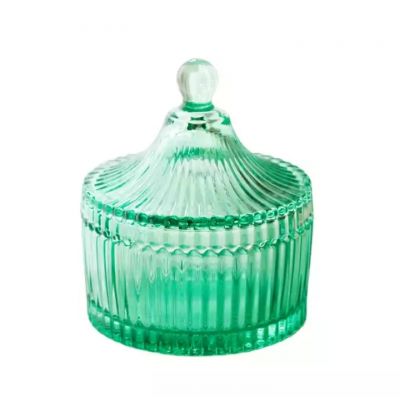 crystal clear colorful purple green ribbed glass candle jar luxury glass candle jar for home Decorative Glass Jar With Lid