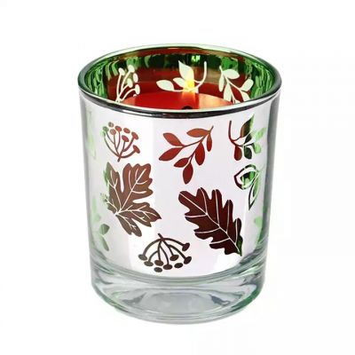 Wholesale Fancy Decorative Tea Light Candle Vessel Decoration Shiny Flower Coloured Glass Candle Container
