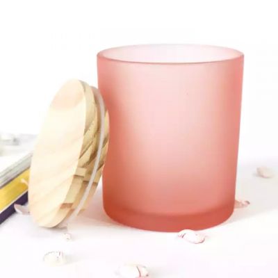 pink color candle vessels bulk wholesale frosted candle jar bamboo lid high quality luxury 8 oz frosted candle jars