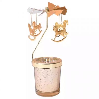 Decorative Wedding Candle Holders Glass Rotating Lid Electroplated Candle Jar Container
