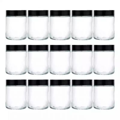 Portable Empty Storage Clear Round Glass Jars with metal and plastic lids