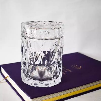 private label empty luxury candle vessels with glass lids trade diamond cut candle jars wholesale
