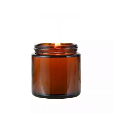 Metal Screw Lid White Label Dark Amber Glass Candle Jars With Gold Silver Aluminum Lid