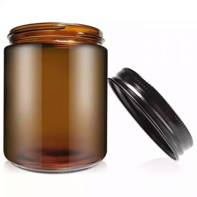 8oz Amber Glass Candle Jars with black metal lid